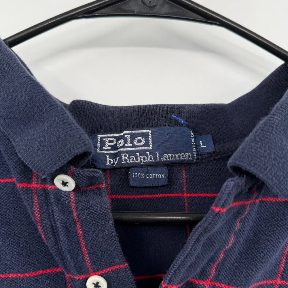 Polo by Ralph Lauren‎ Men's Navy Red Plaid Classic Fit Polo Shirt Size L